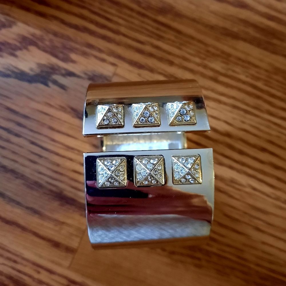 VICTORIA'S SECRET Gold and Crystal Wide Cuff Bracelet Y2K - Picture 4 of 8